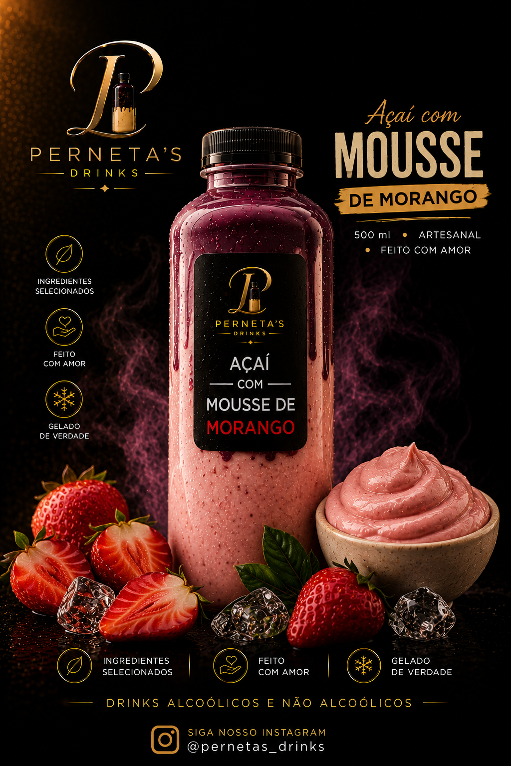 Açai com mousse de morango